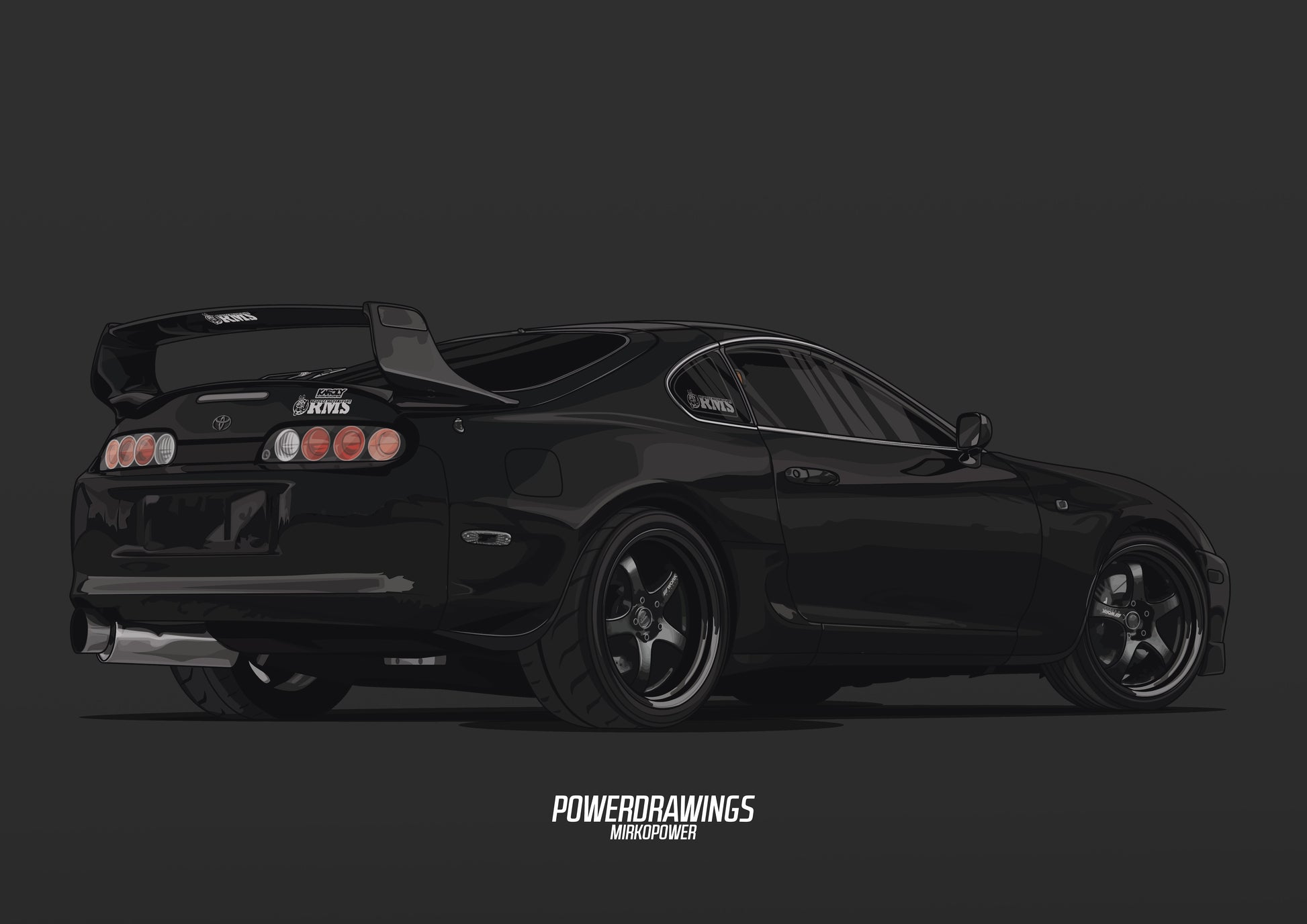 Toyota Supra MK4 Black – POWERDRAWINGS - Dein Fahrzeug als Zeichnung